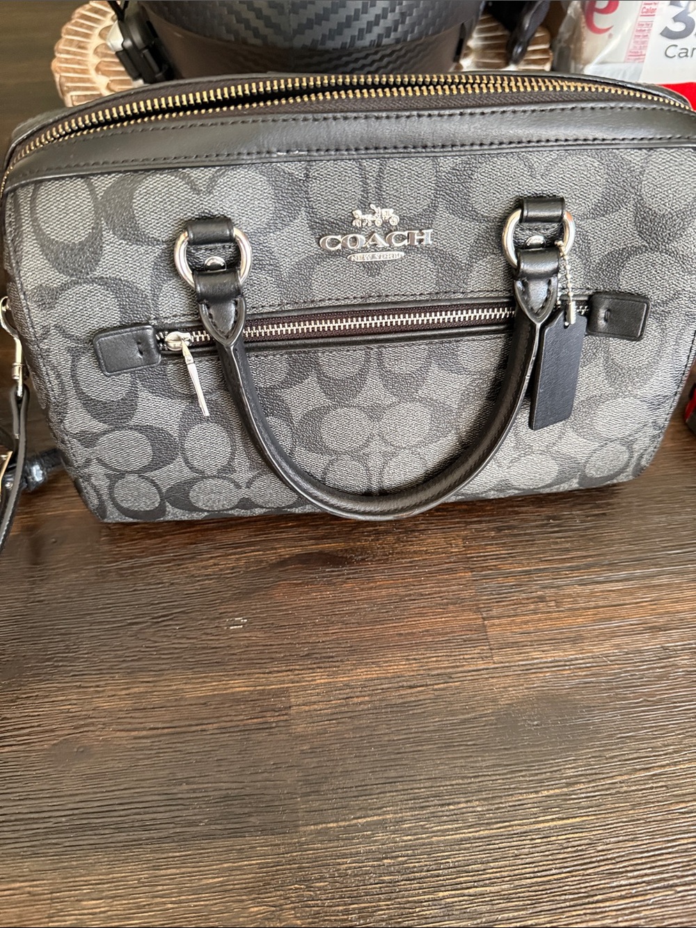 Coach Gray Signature Dome Satchel with Black Trim
